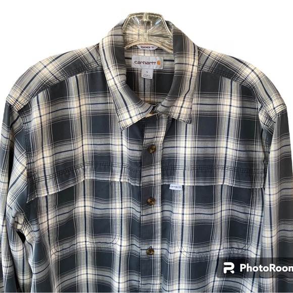 Carhartt Large Force Relaxed Fit Gray Plaid Button Up Outdoors Long Sleeve Logo - Picture 1 of 11